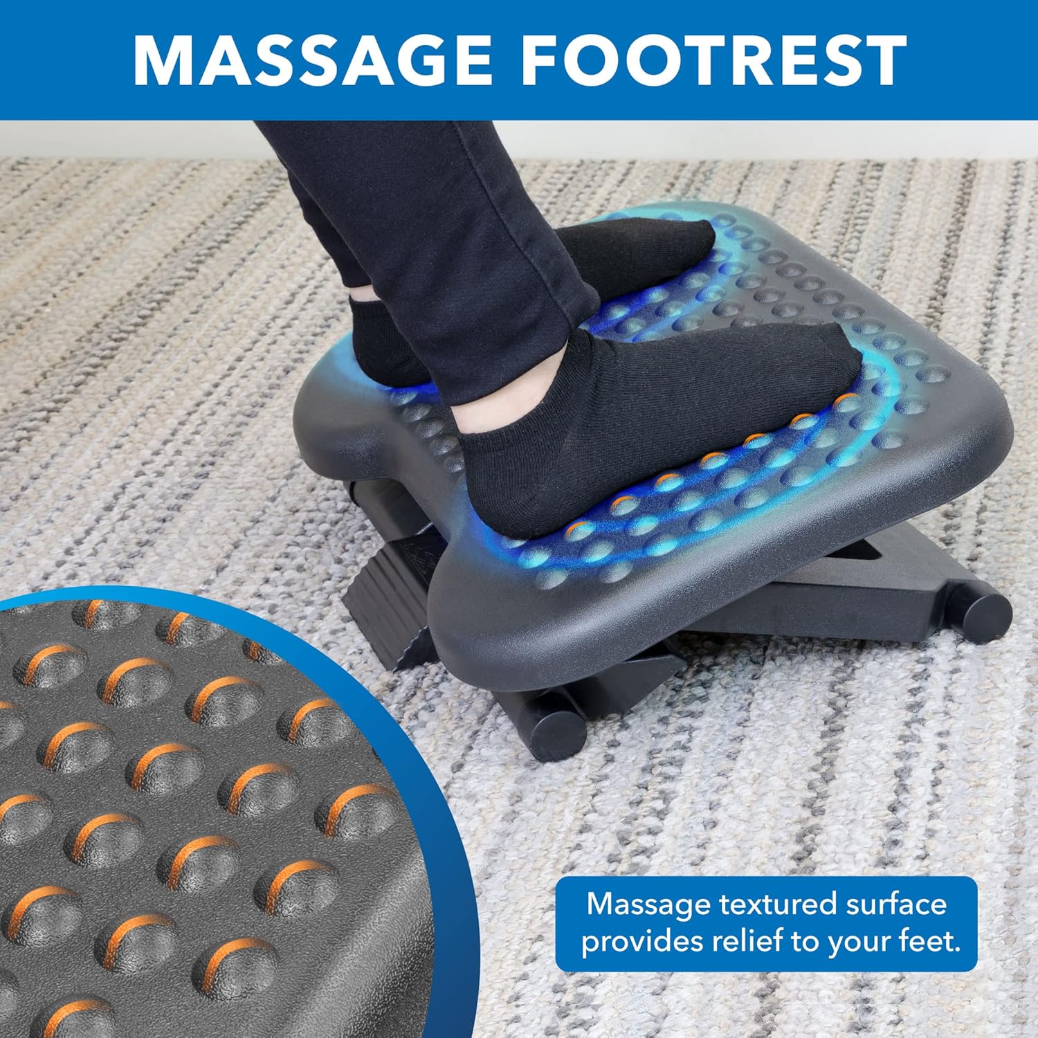 Mount-It! Ergonomic Under Desk Footrest with 3 Height Levels |Height Adjustable Tilting Foot Stool | Home Office Footrest