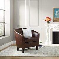 OSP Home Furnishings Ethan Tub Accent Chair with Dark Espresso Wood Legs, Cocoa Faux Leather