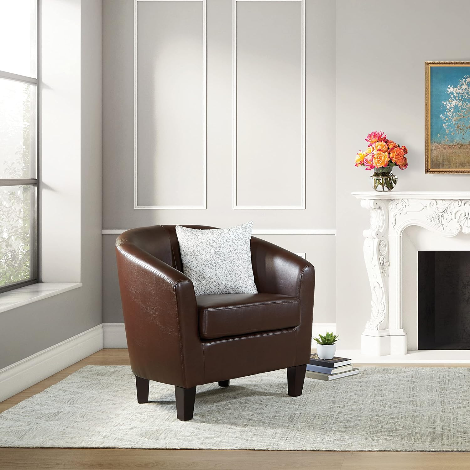 OSP Home Furnishings Ethan Tub Accent Chair with Dark Espresso Wood Legs, Cocoa Faux Leather