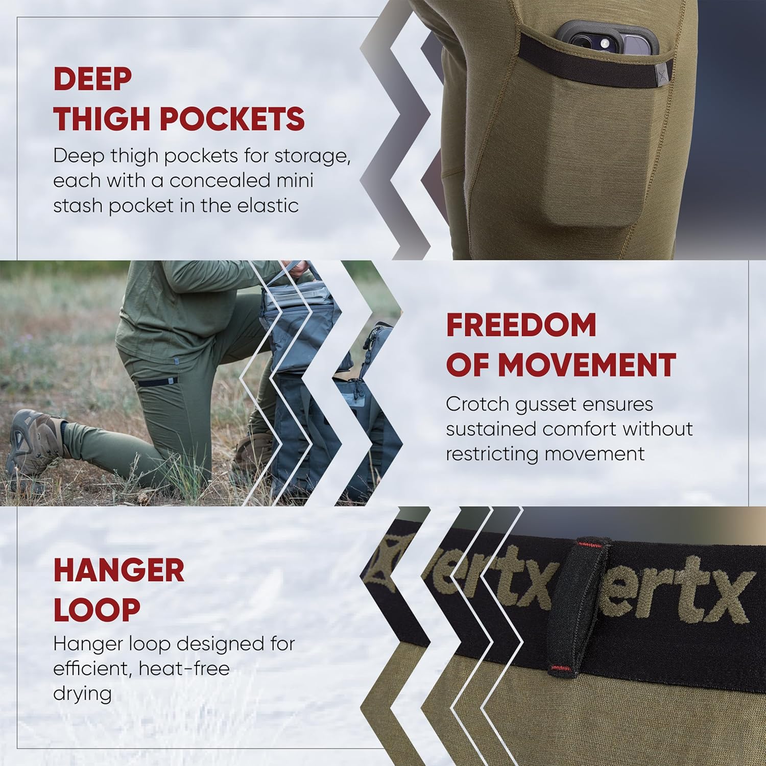 VERTX Mens Merino Wool Base Layer Pants