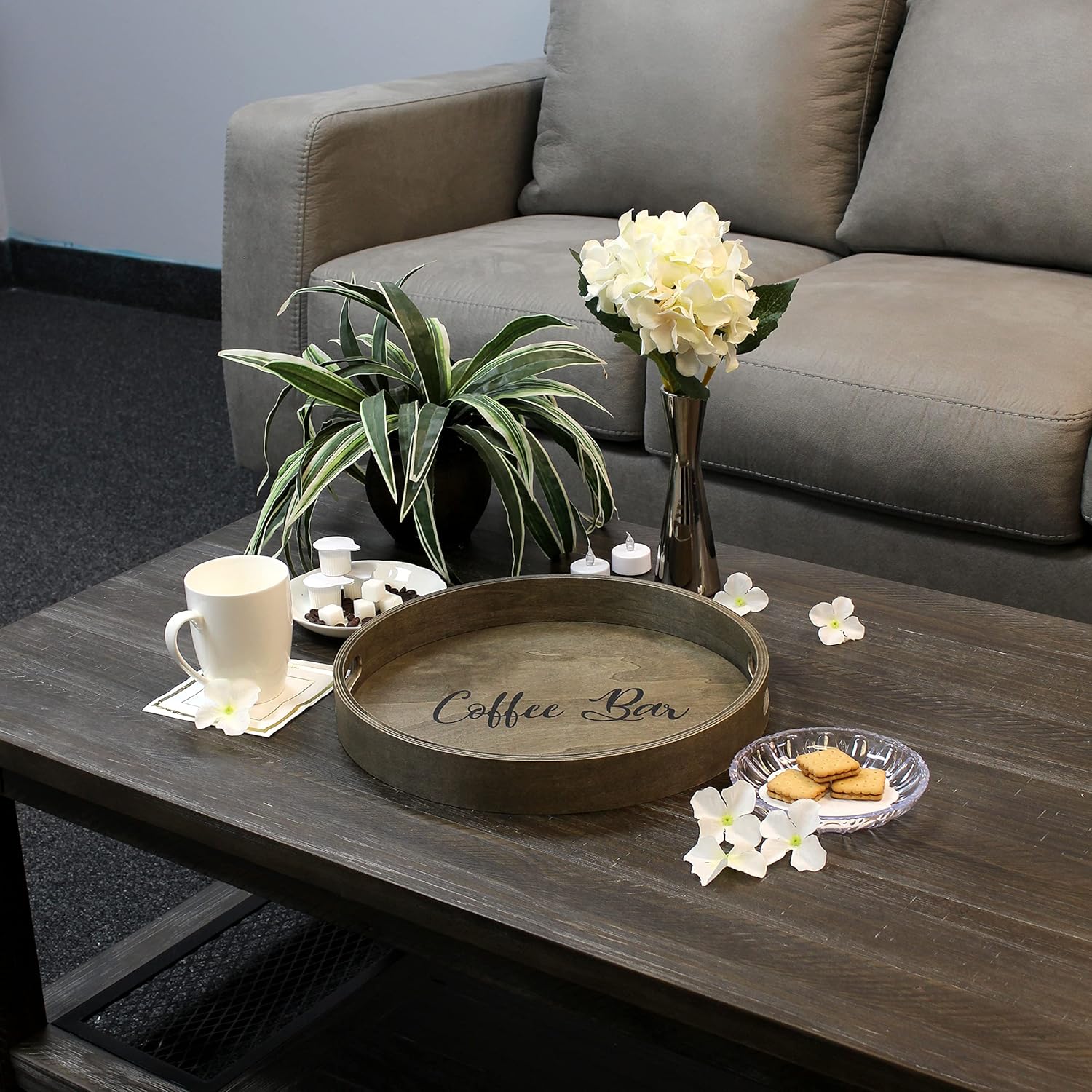 Elegant Designs Decorative Wood Serving Tray w/Handles