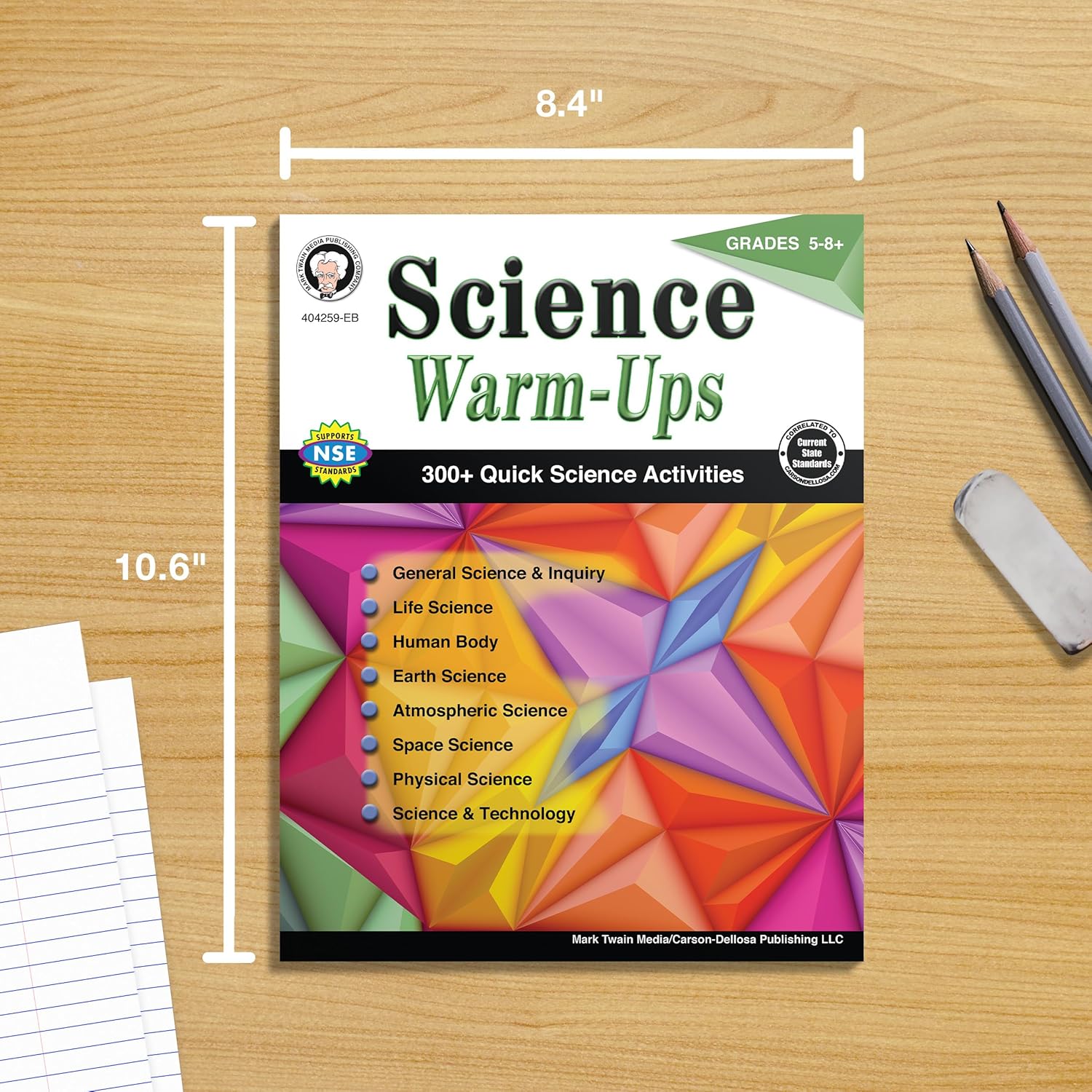 Mark Twain Science Warm-Ups Activity Book, Workbook for Grades 5 and Up, Space, Technology, Earth, Life, Anatomy, Physics