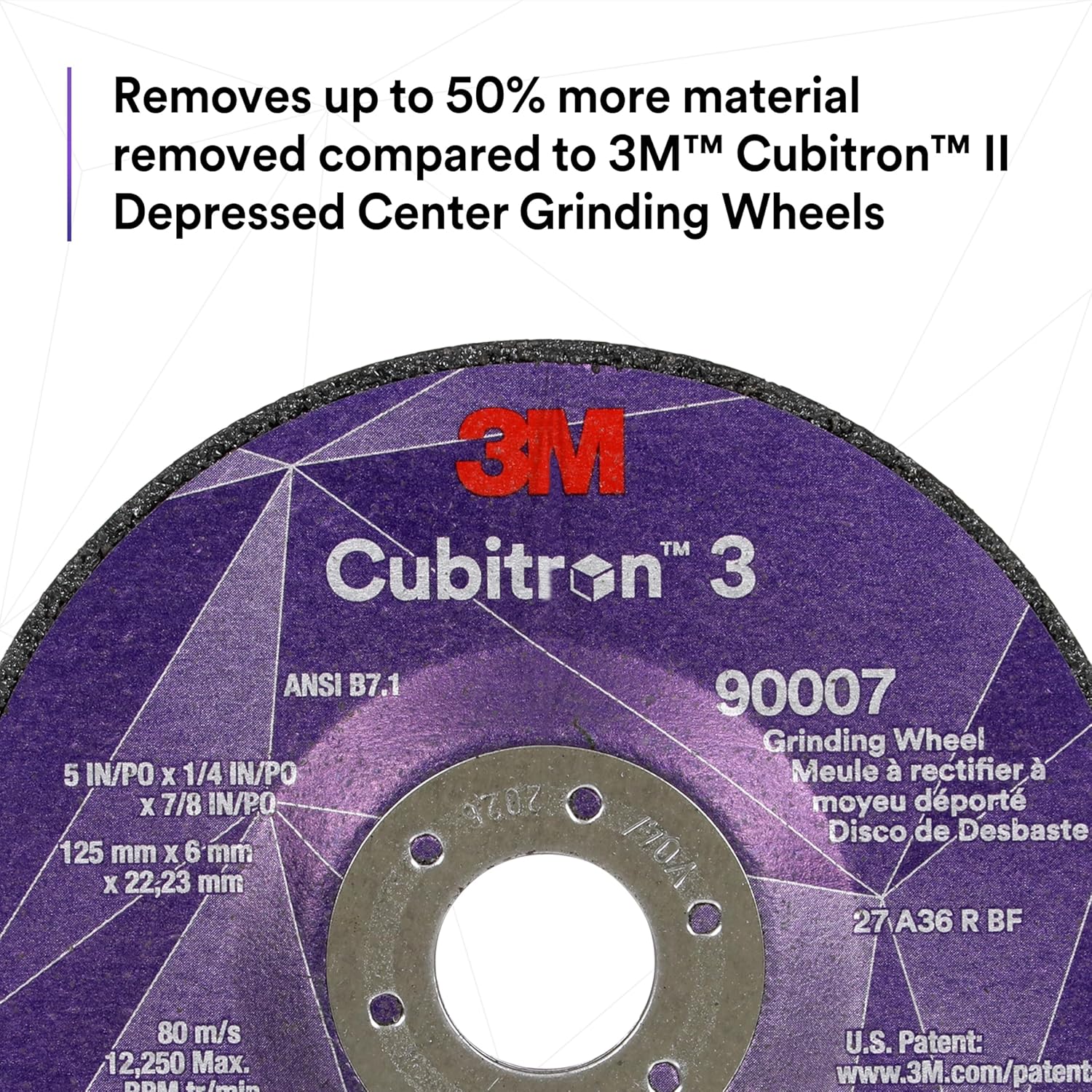 3M Cubitron 3 Depressed Center Grinding Wheel, 90002, 36+, T27, 4-1/2 in x 1/4 in x 5/8 in-11, Pack of 10, ANSI
