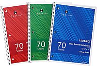 Sparco Wirebound Notebooks, 8in x 10 1/2in, College Ruled, 70 Sheets, Assorted Colors, Pack Of 3