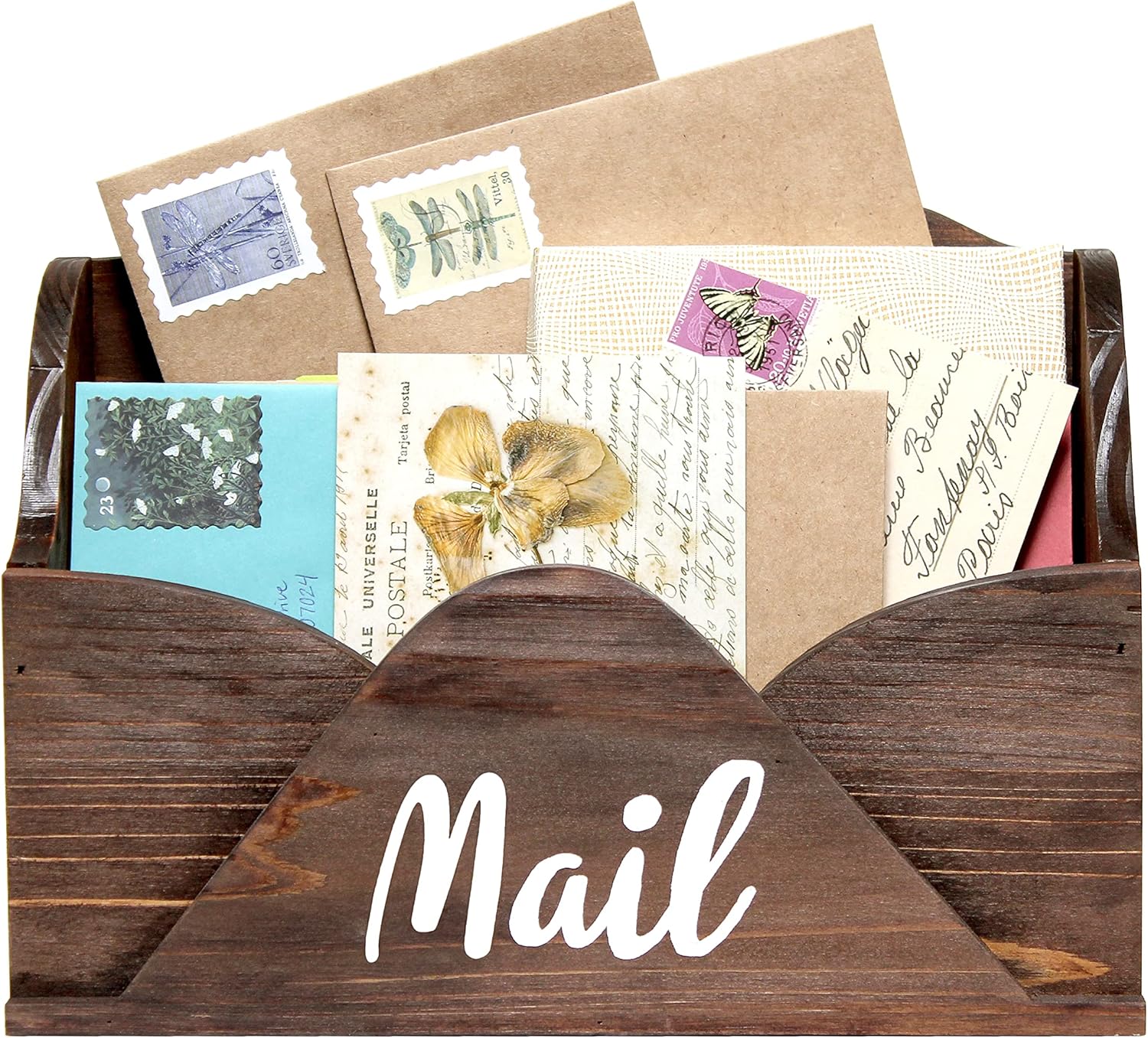 Elegant Designs Homewood Farmhouse Wooden Decorative Envelope-Shaped Desktop Letter Holder