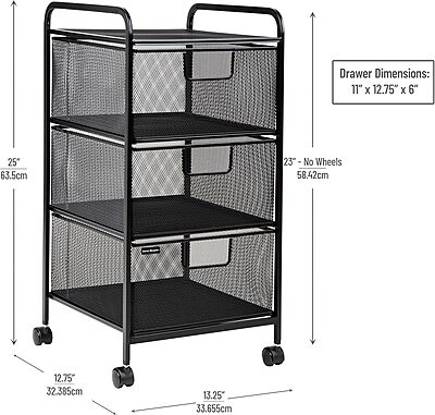 MIND READER Metal Mesh Rolling Storage Cart with Removable Drawers