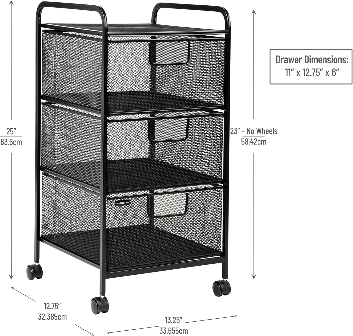 MIND READER Metal Mesh Rolling Storage Cart with Removable Drawers