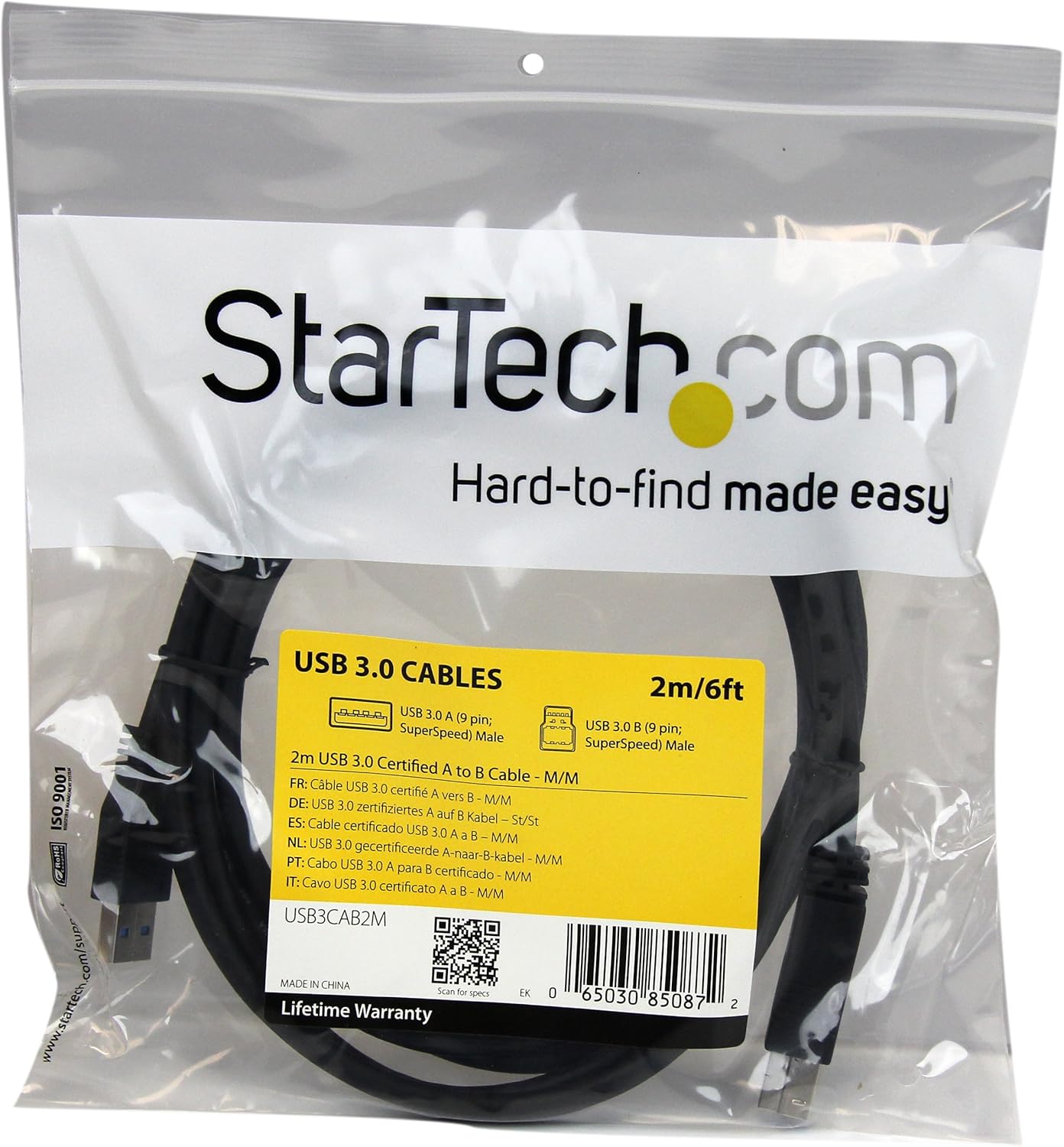 StarTech.com 2m 6 ft Certified SuperSpeed USB 3.0 A to B Cable Cord - USB 3 Cable - 1x USB 3.0 A (M)