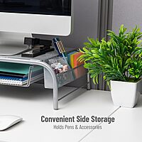 MIND READER Monitor Stand Ventilated Metal Mesh Laptop Riser and Desktop Organizer