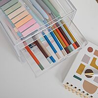 Martha Stewart Brody 2 Pack Desk Organizers, Single Drawer Box and 2 Drawer Box, Stackable Plastic Storage for Office