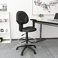 Boss Office Products B1691-CS Stand Up Caressoft Drafting Stool with Adjustable Arms in Black Black Vinyl Adjustable Arms