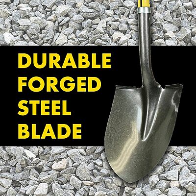 Nupla Ergo Round Point Garden Shovel Spade with Durable 27 inch Fiberglass Handle and 14 Gauge Heavy Duty Blade