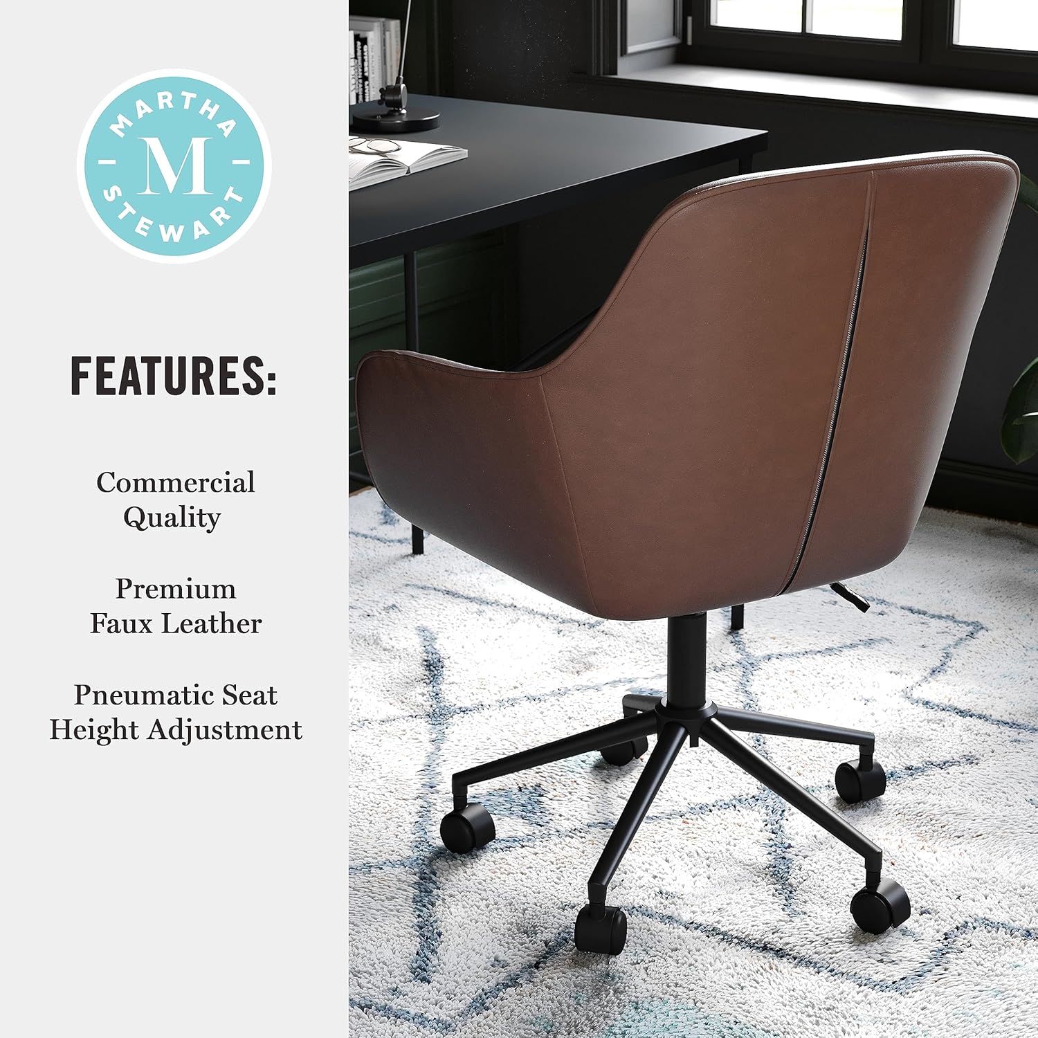 Martha Stewart Rayna Swivel Task Chair with Flared Arms for Home Office
