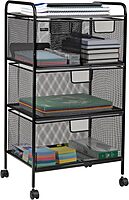 MIND READER Metal Mesh Rolling Storage Cart with Removable Drawers