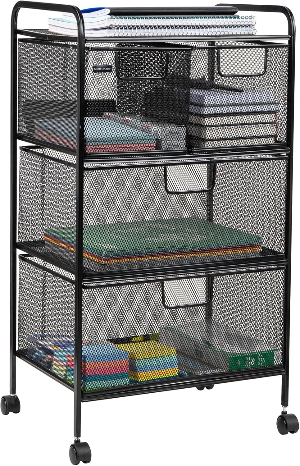 MIND READER Metal Mesh Rolling Storage Cart with Removable Drawers