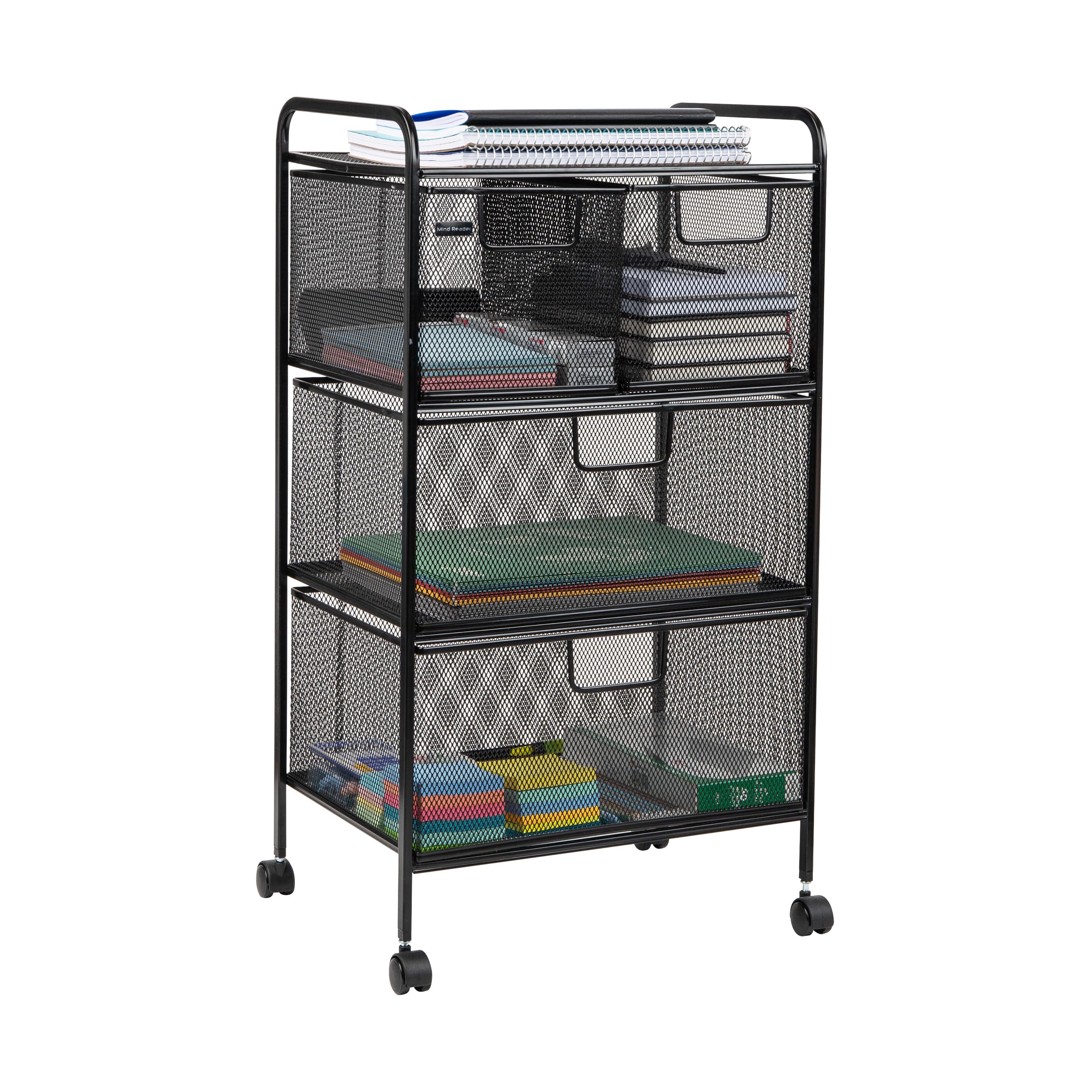 MIND READER Metal Mesh Rolling Storage Cart with Removable Drawers