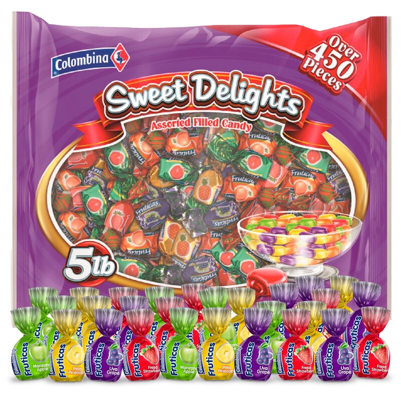 Colombina Sweet Delights Assorted Filled Candy, Rainbow Variety Pack, Individually Wrapped, Ideal for Parties, Birthdays