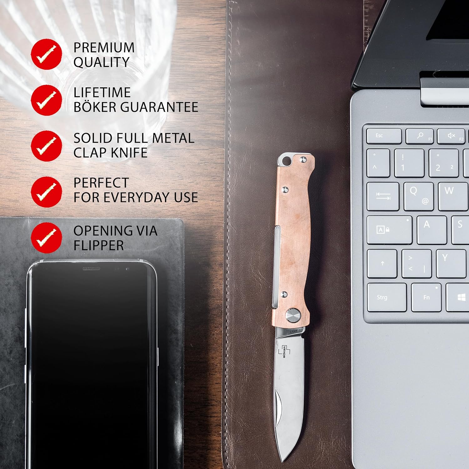 BÖKER PLUS® Atlas knife - small slipjoint folding pocket knife - metal handle - EDC full metal - Vintage Sandvik knife