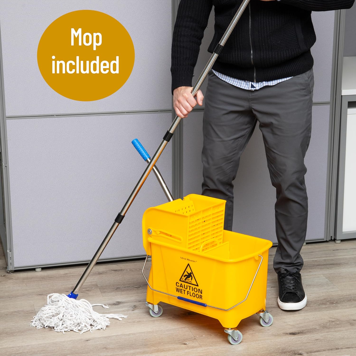 MIND READER Mop Bucket 22 Qt with Upward-Press Wringer