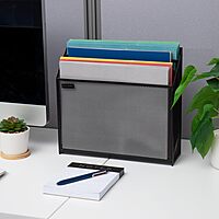 Mind Reader Vertical File Storage, Desktop Organizer, Workspace, Office, Metal Mesh, 12.5" L x 3.75" W x 11.5" H, Black Single