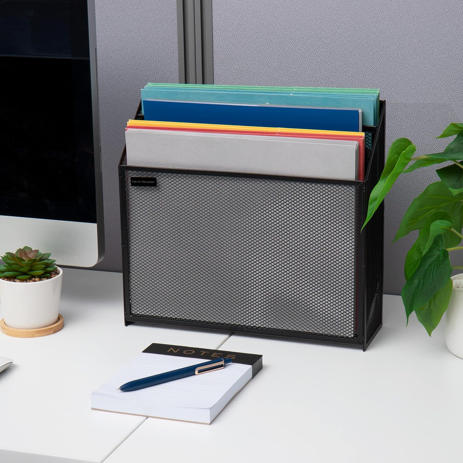 Mind Reader Vertical File Storage, Desktop Organizer, Workspace, Office, Metal Mesh, 12.5" L x 3.75" W x 11.5" H