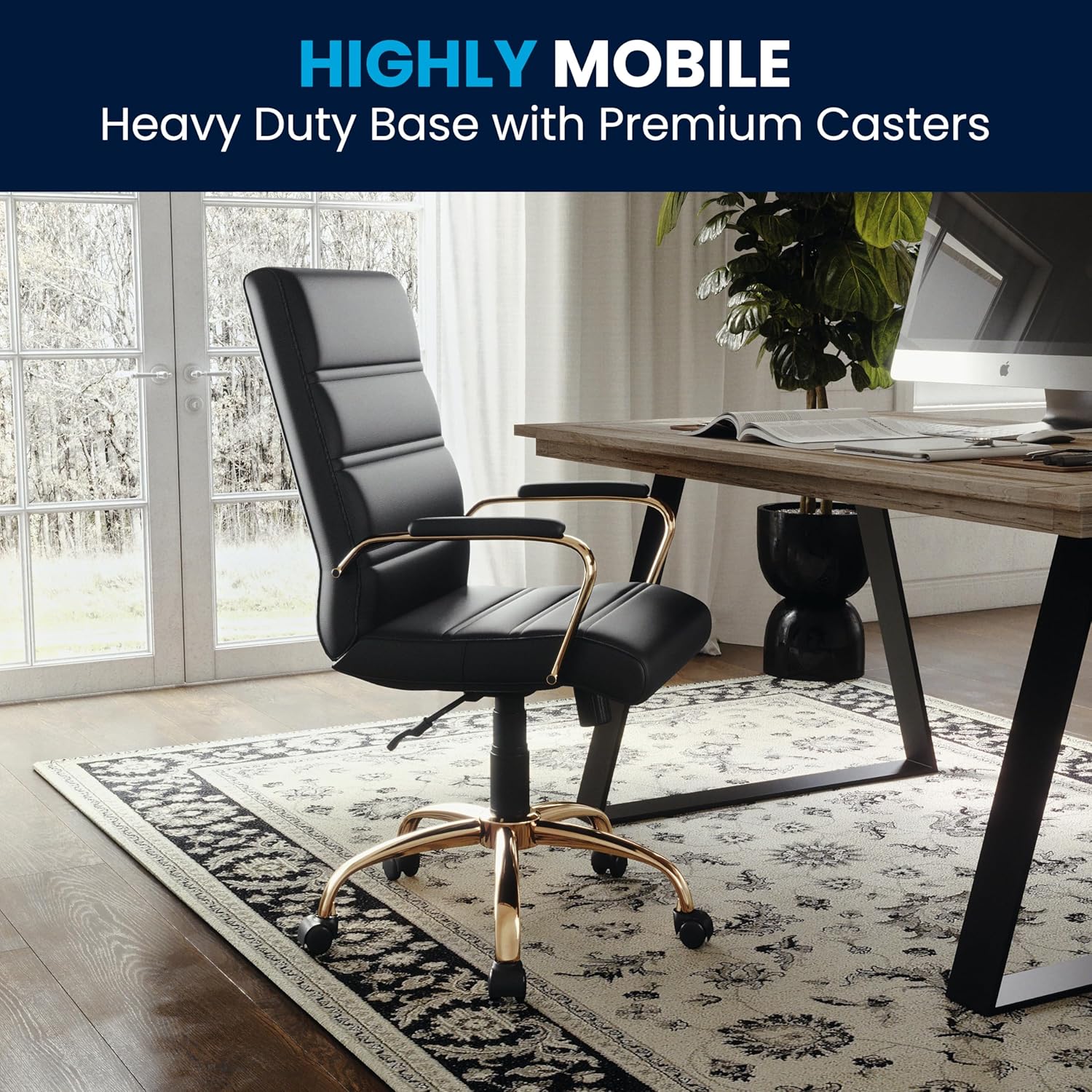 Flash Furniture Whitney Mid-Back Swivel LeatherSoft Desk Chair with Padded Seat and Armrests