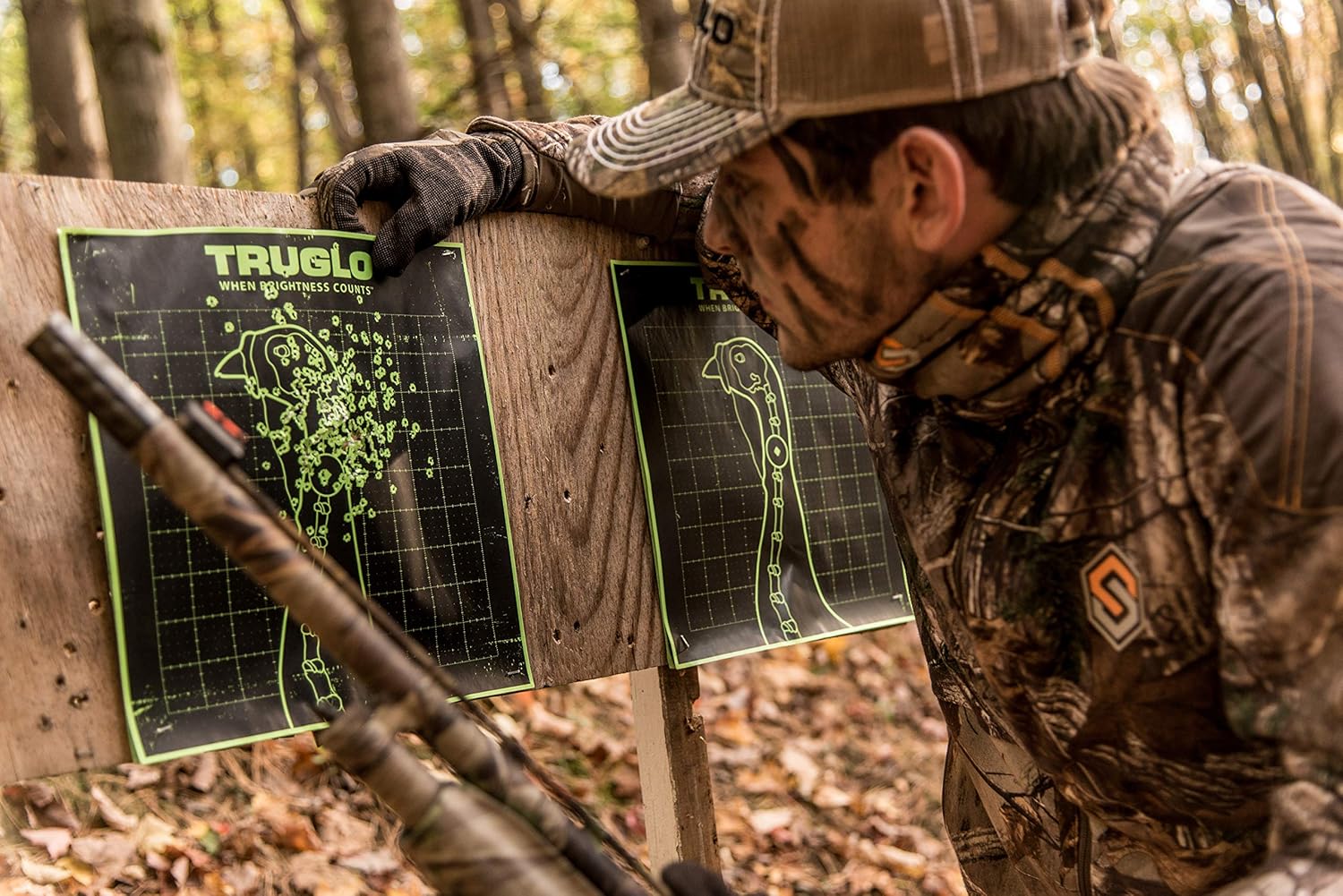 TRUGLO Bright Thru-See Splatter Florescent Self-Adhesive High-Visible Turkey Hunting Targets 12X12 with Increased Target