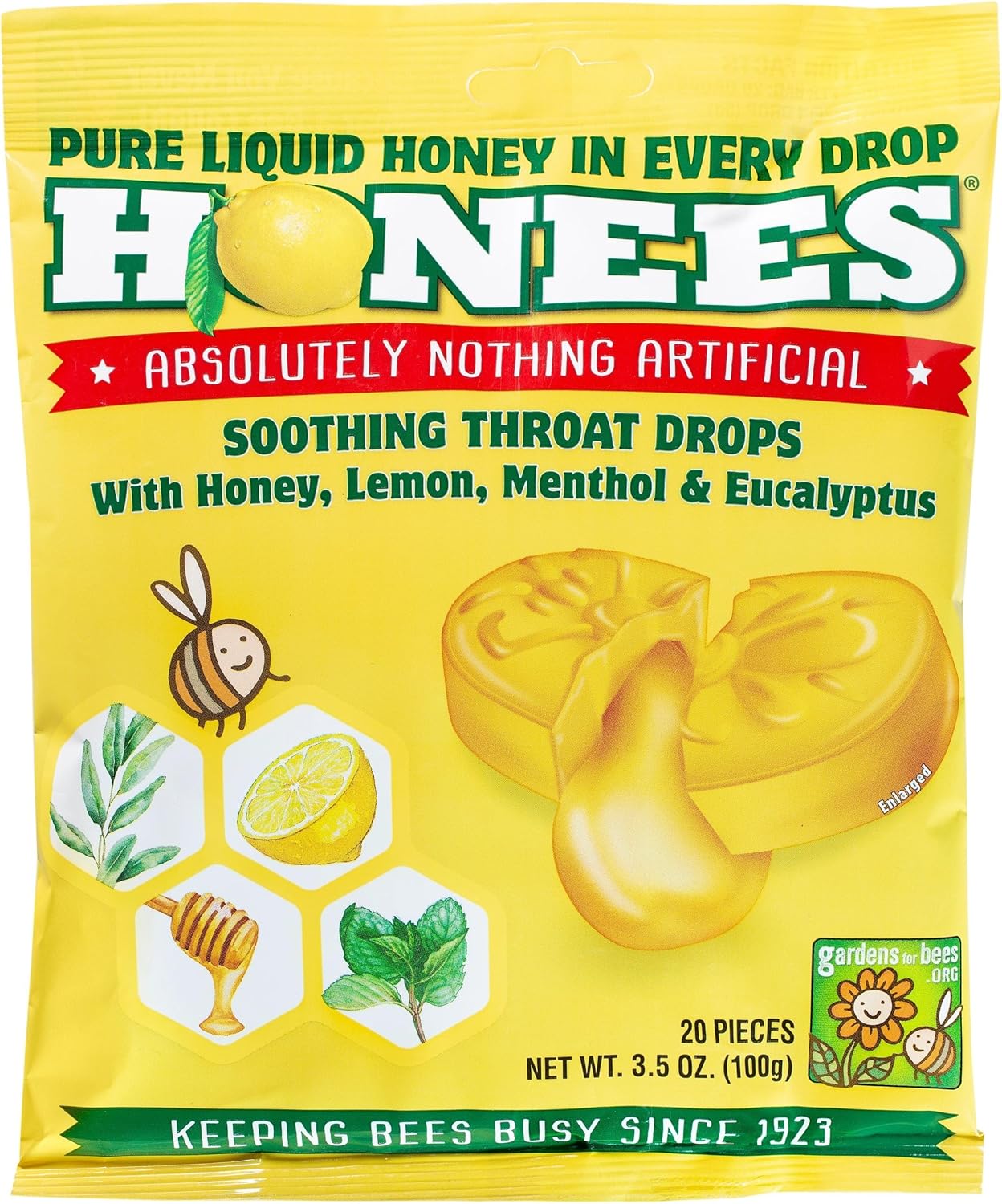 Honees Filled Honey Lemon Cough Drops- Filled with Honey, Menthol, Lemon and Eucalyptus