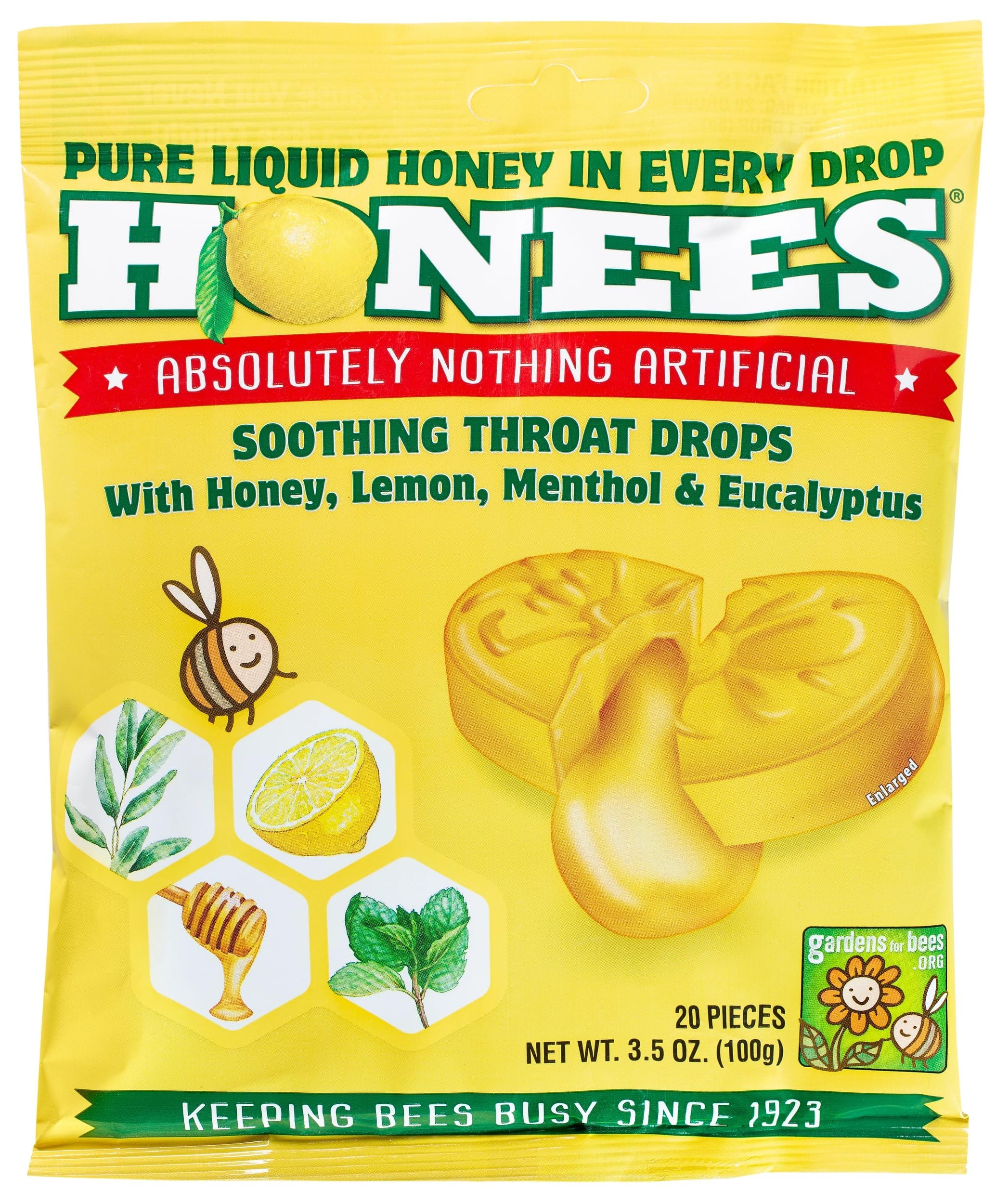 Honees Filled Honey Lemon Cough Drops- Filled with Honey, Menthol, Lemon and Eucalyptus