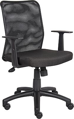Boss Office Products Budget Mesh Task Chair with Arms in Black With T-Arms