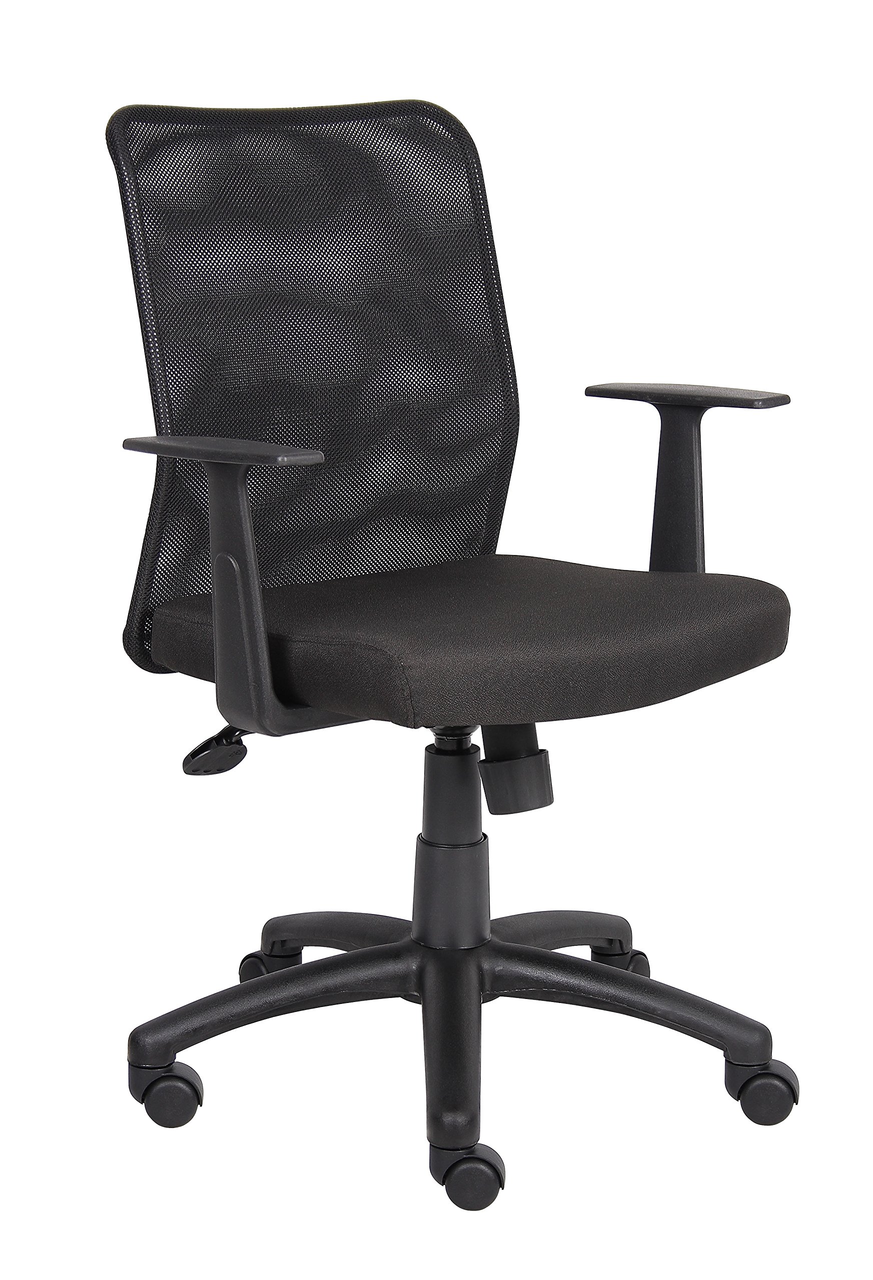 Boss Office Products Budget Mesh Task Chair with Arms in Black With T-Arms