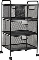 MIND READER Metal Mesh Rolling Storage Cart with Removable Drawers