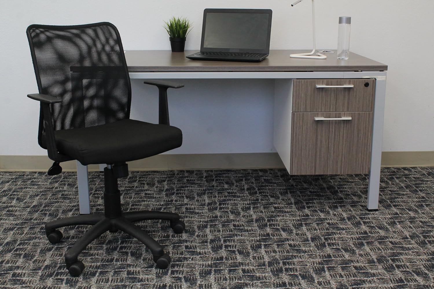 Boss Office Products Budget Mesh Task Chair with Arms in Black With T-Arms