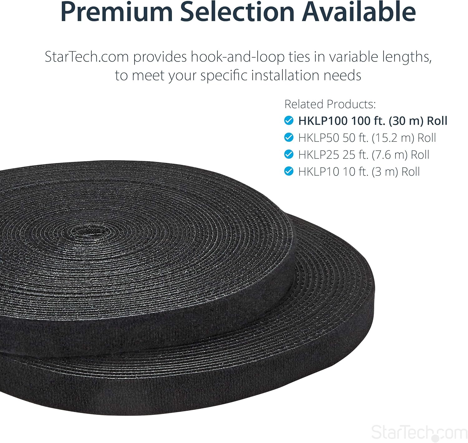 StarTech.com Hook and Loop Roll - Cut-to-Size Reusable Cable Ties - Black