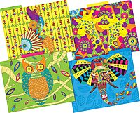 BARKER CREEK Designer File Folders Set of 12, Boho Animals, Multi-Design, Bohemian on Outside, Solid Colors on Inside