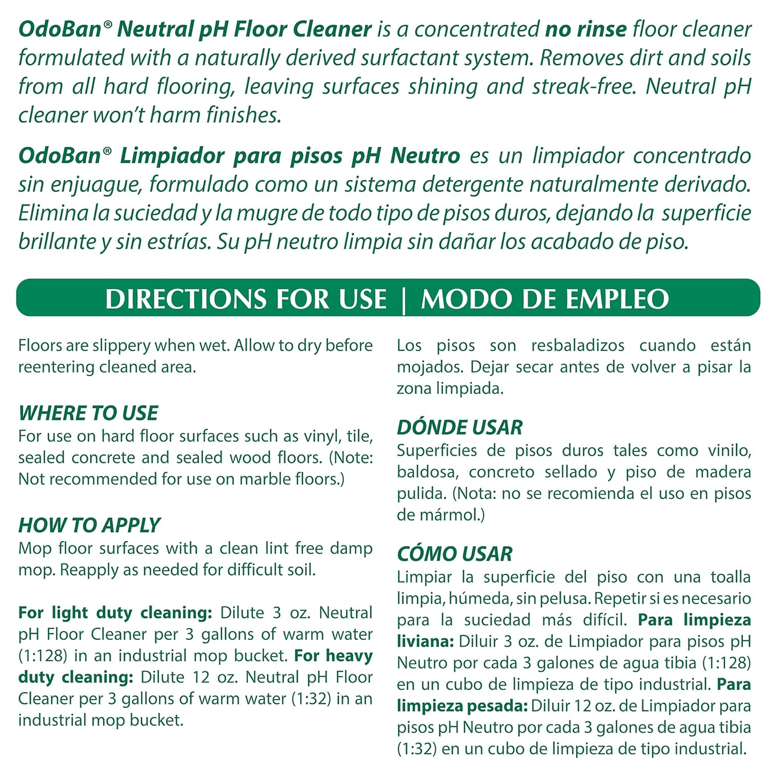 OdoBan Professional Series Neutral pH No Rinse Floor Cleaner Concentrate, 1 Gallon 128 Fl Oz (Pack of 1) Concentrate