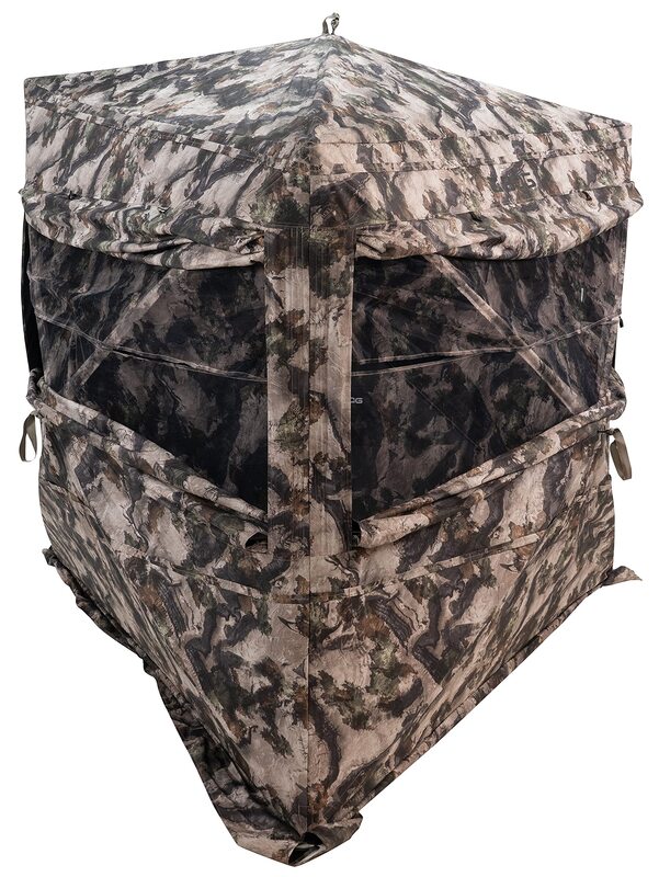 BOG Grave Digger Standing Height Ground Blind Mossy Oak with StealthZip Silent Zippers, StealthTrac Silent Windows