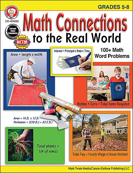 Mark Twain Math Connections to the Real World Activity Book, Workbook for Grades 5 and Up With Over 100 Word Problems, Mathematics Classroom or Homeschool Curriculum