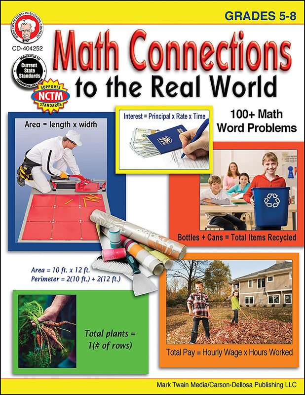 Mark Twain Math Connections to the Real World Activity Book, Workbook for Grades 5 and Up With Over 100 Word Problems, Mathematics Classroom or Homeschool Curriculum