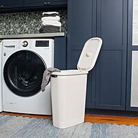 MIND READER Slim Laundry Hamper with Lid, 40L Linen Design Plastic