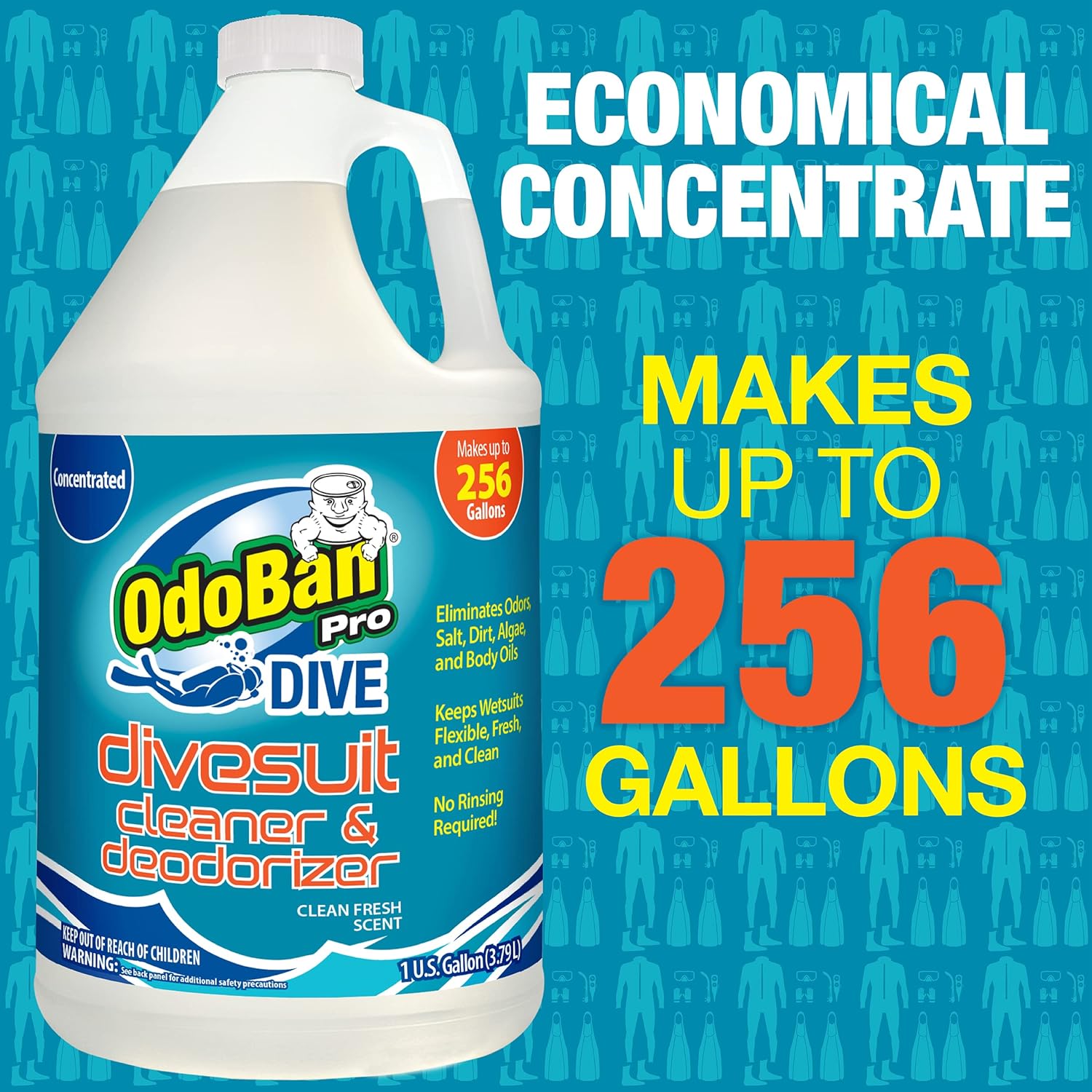 OdoBan Dive No-Rinse Wetsuit Cleaner Concentrate, Fresh Scent, 1 Gallon 128 Fl Oz (Pack of 1)