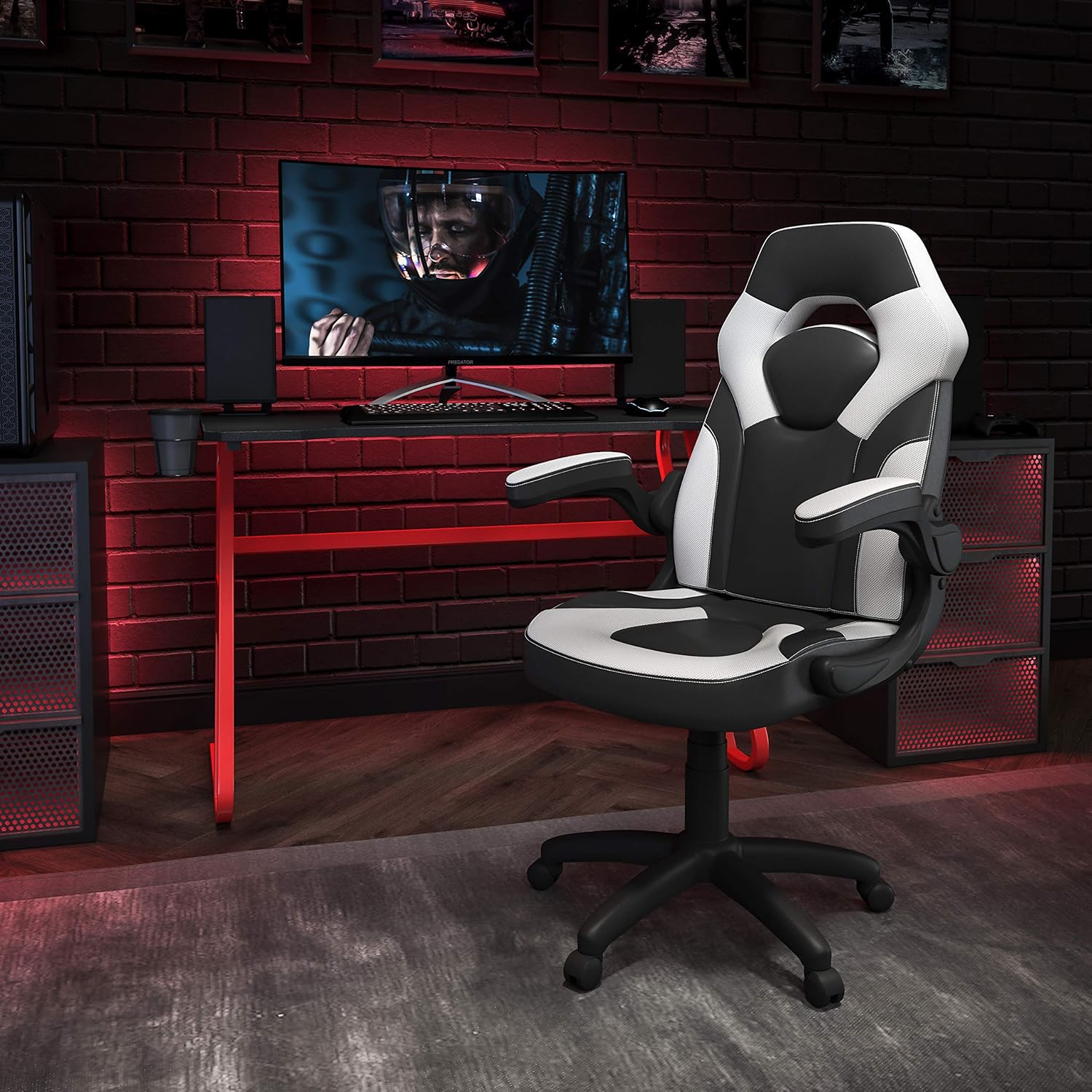 FLASH FURNITURE Gaming Desk and Racing Chair Set with Cup Holder and Headphone Hook