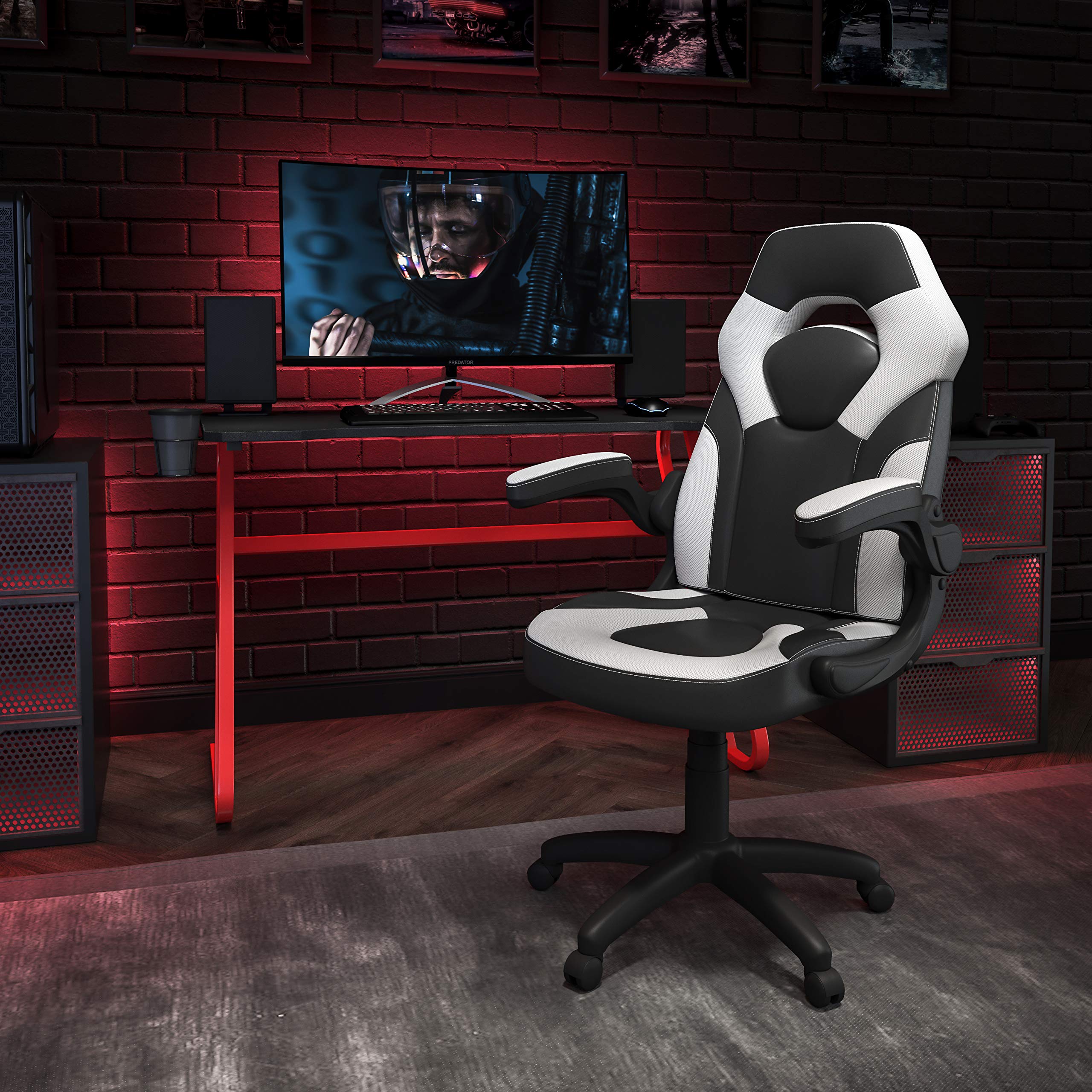 FLASH FURNITURE Gaming Desk and Racing Chair Set with Cup Holder and Headphone Hook