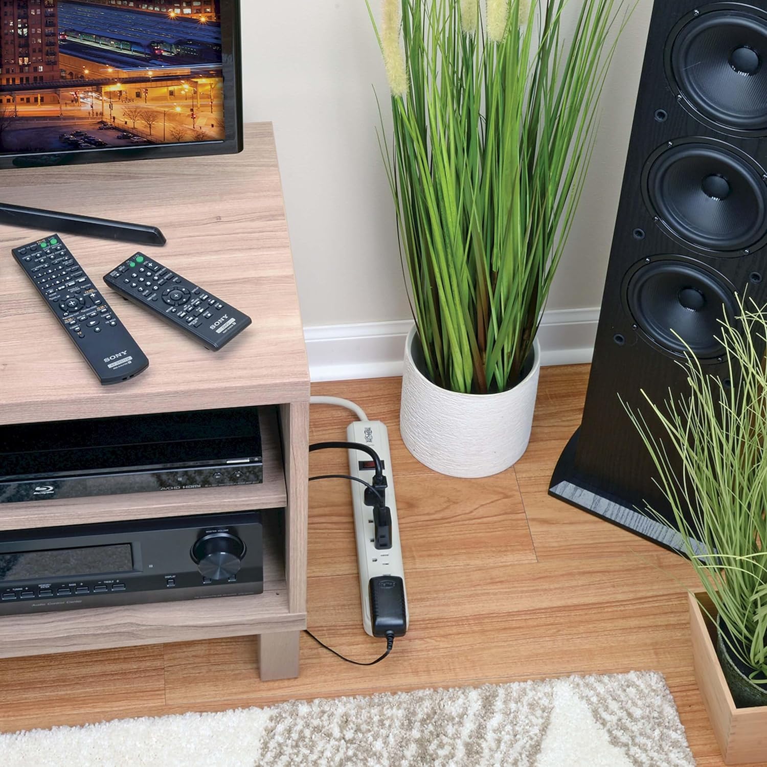 TRIPP LITE 7-Outlet Surge Protector Power Strip (6 Right-Angle + 1 Transformer), 4 ft Cord