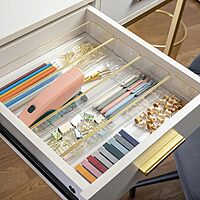 Martha Stewart Kerry Plastic Stackable Office Desk Drawer Organizers with Gold Trim