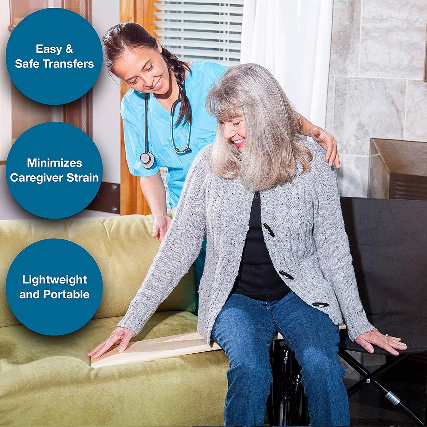 DMI Transfer Board and Slide Board Made of Heavy-Duty Wood for Patient, Senior and Handicap Move Assist and Slide Transfers