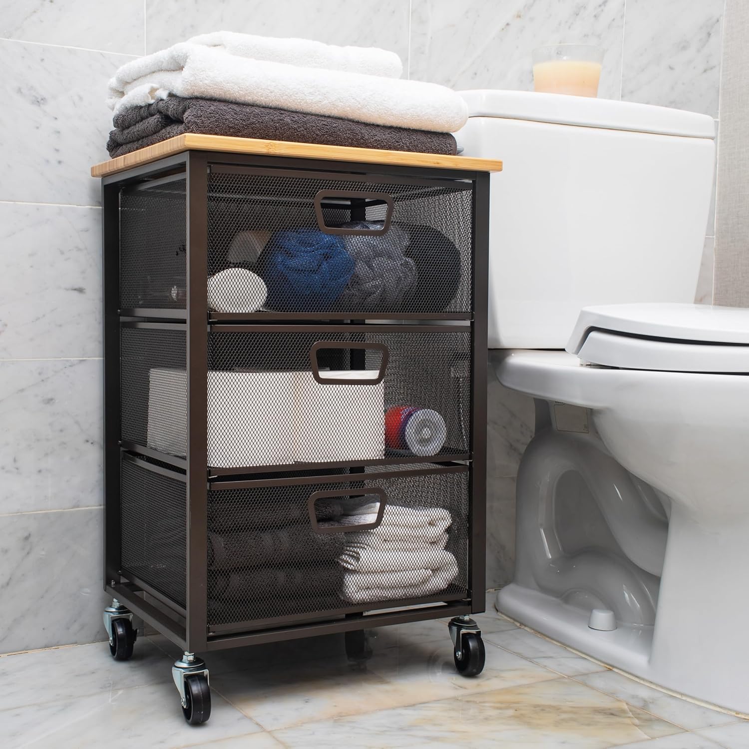 Mind Reader Cart with Drawers, Office Organizer, Storage, Bathroom, Metal Mesh, 15.75"L x 13"W x 24.25"H