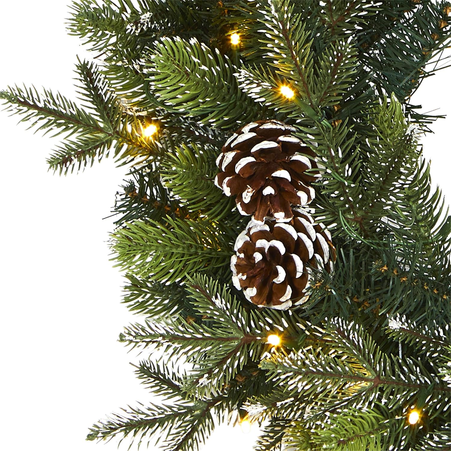 Nearly Natural 24in. Snowed Pinecone Artificial Christmas Wreath with 35 Clear LED Lights, Green, 5x24x24