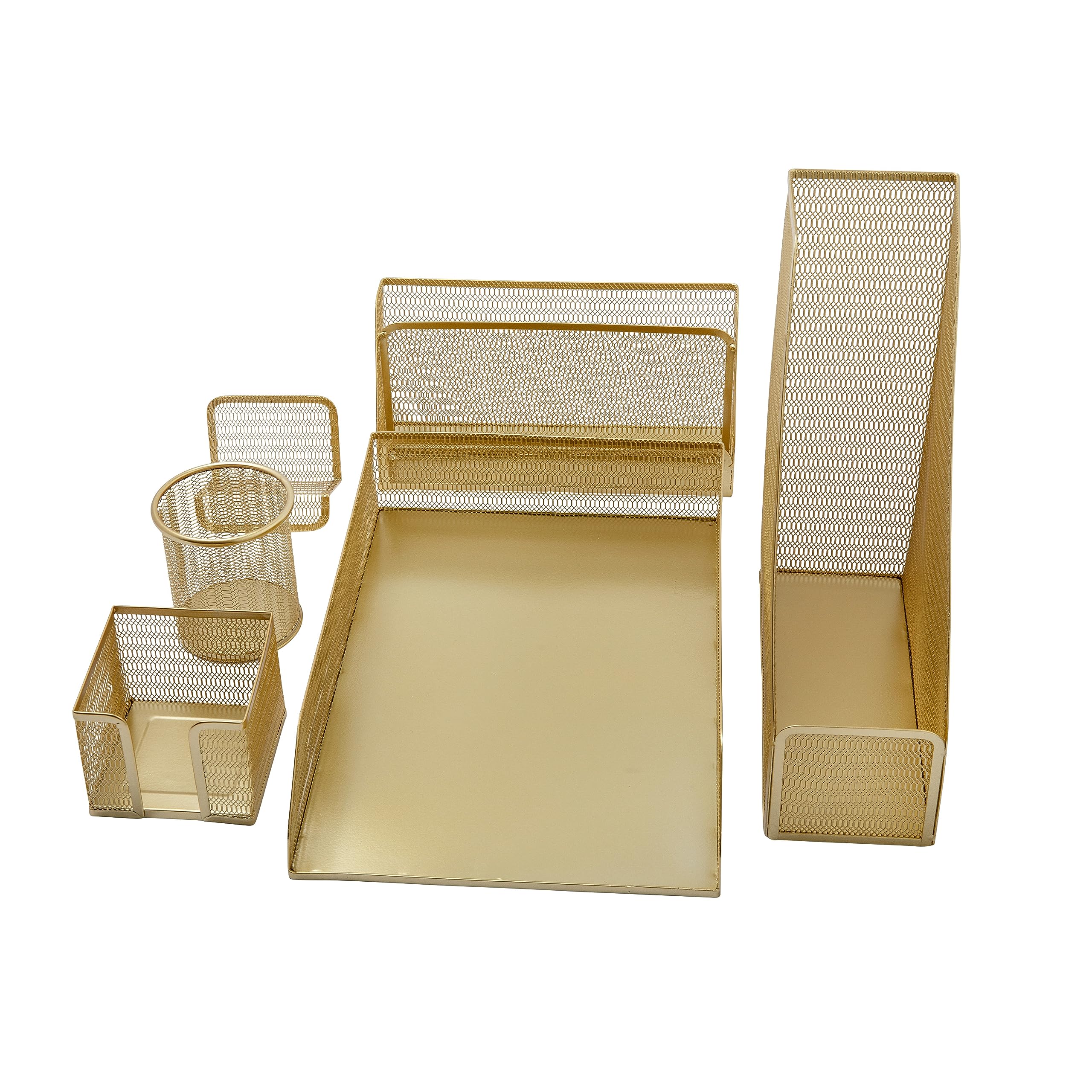 Martha Stewart Ryder Mesh Metal 6-Piece Desktop Organizer Set, Gold
