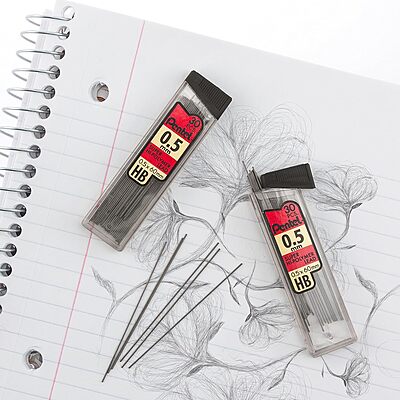 Pentel Super Hi-Polymer Leads, 0.5 mm, 2B, 12 Leads Per Tube, Pack Of 3 Tubes